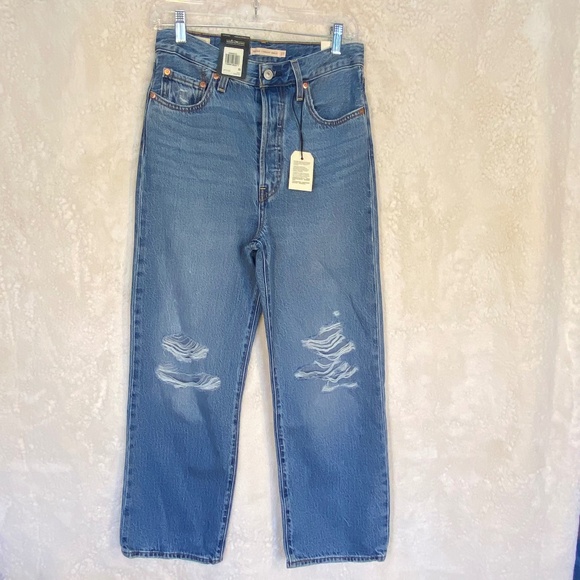 Levi's Denim - Levi's Premium Ribcage Straight Ankle jeans, distressed, blue - women's size 27